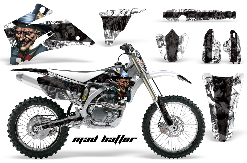 Yamaha YZ 250F 450F 02-09 Graphics Kit Mad Hatter White BLACKSTRIPE NPs